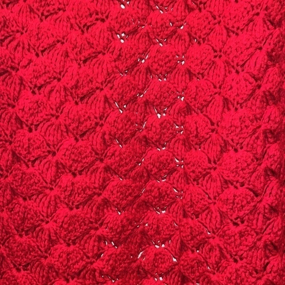 Red chunky crochet handknit open cape poncho boho hippie one size fits most